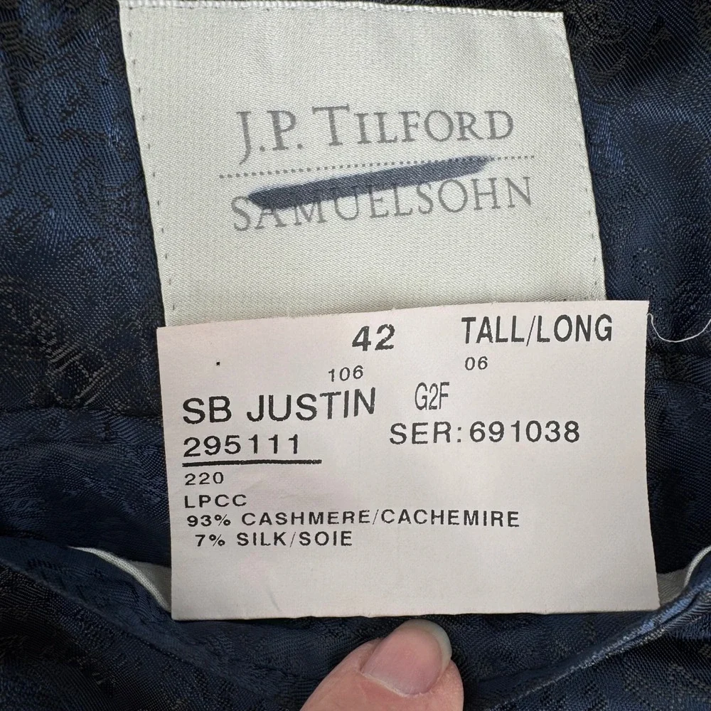 J.P. Tilford Samuelsohn Loro Piana Blazer Men 42L Blue Cashmere Silk Herringbone